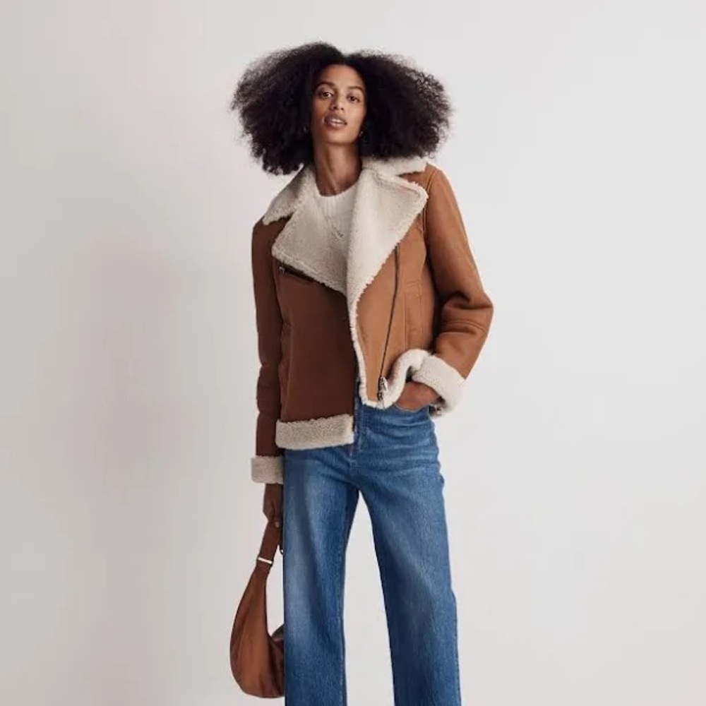 Madewell oversized shearling motorcycle jacket